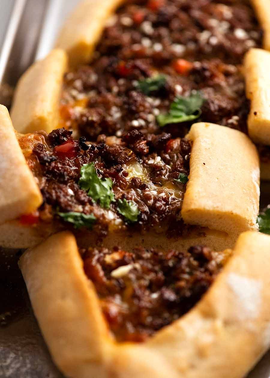 Close up of Lamb Pide freshly cooked