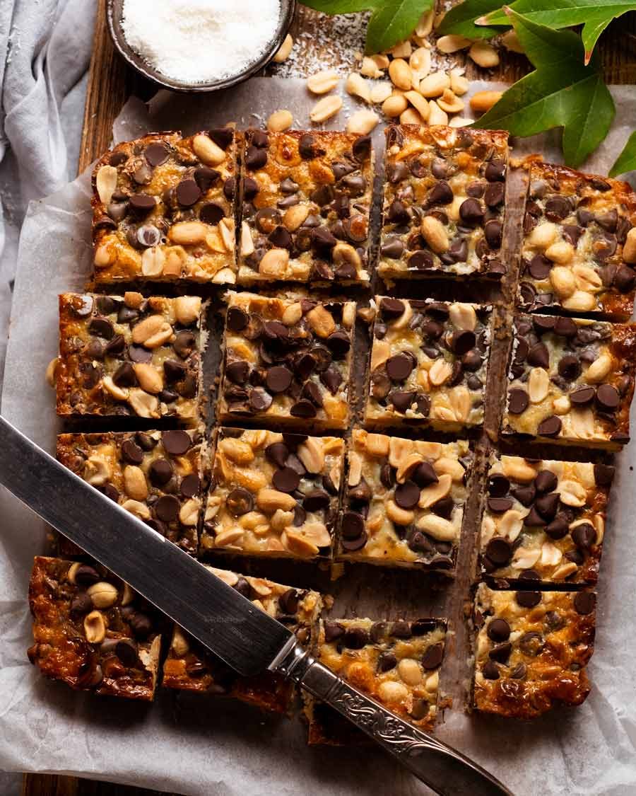 Overhead photo of No bowl choc nut bars