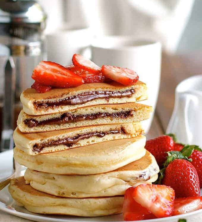 Nutella Stuffed Pancakes - frozen Nutella discs makes it a breeze to make the Nutella stuffed pancakes!