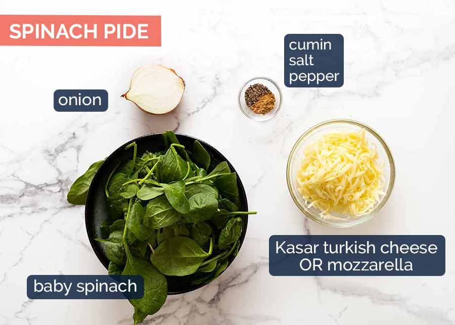 Ingredients in Spinach Pide topping