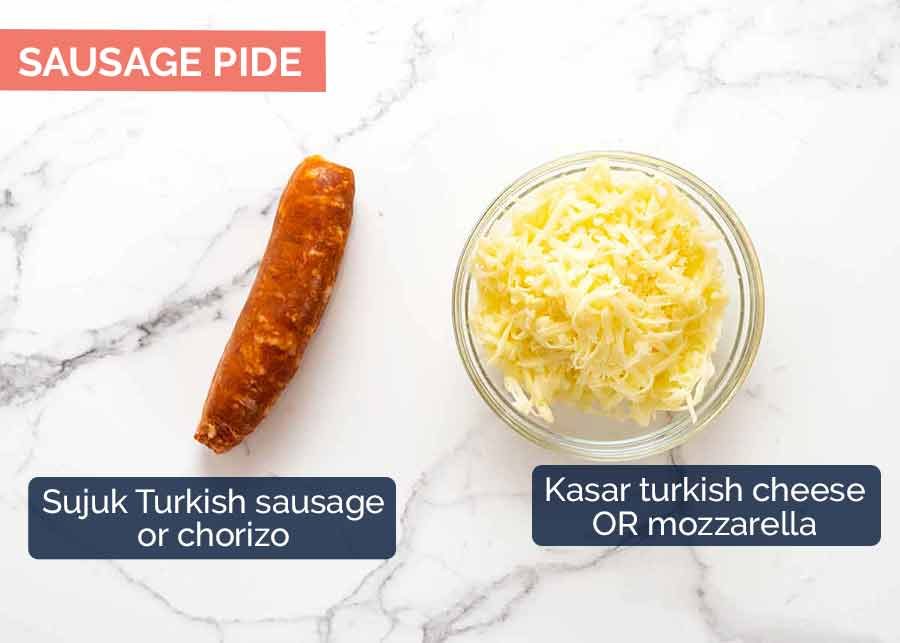 Ingredients in Turkish Sausage Pide topping