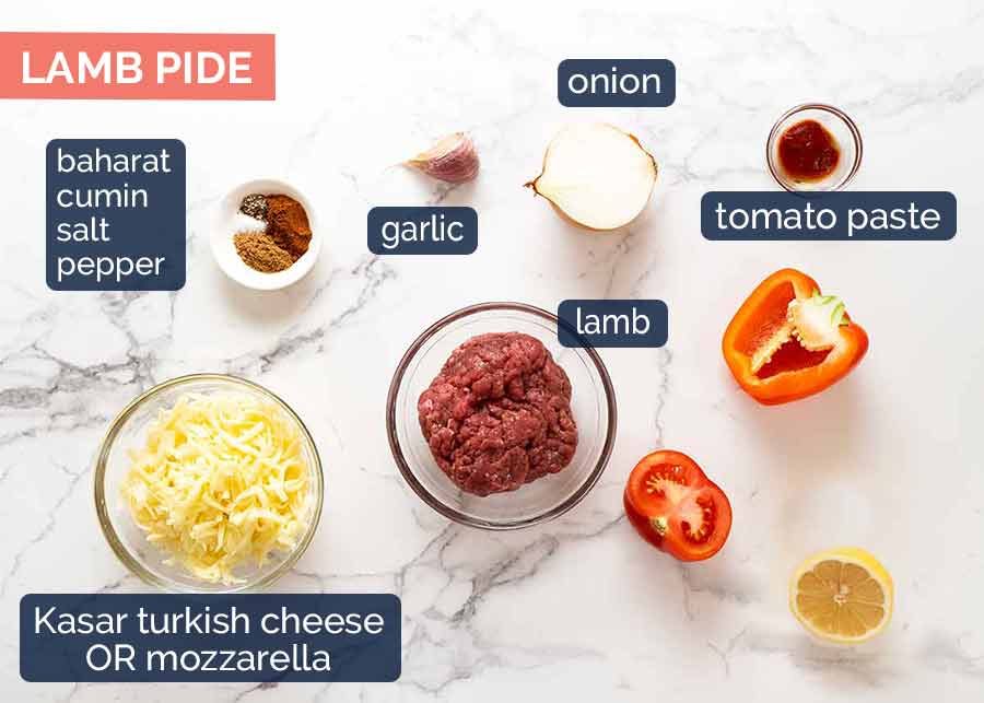 Ingredients in Lamb Pide topping