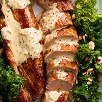 Close up of Pork Tenderloin with Creamy Mustard Sauce