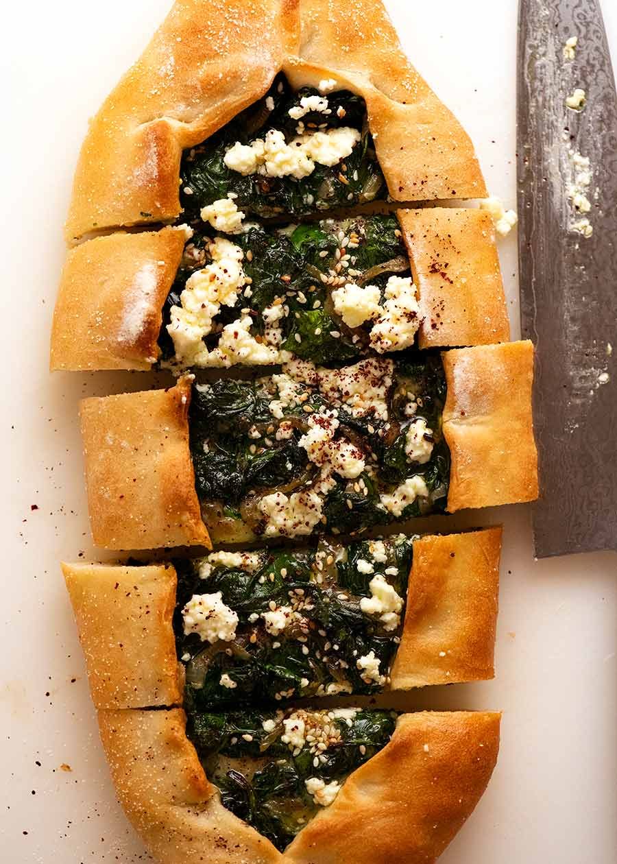 Overhead photo of Spinach Pide