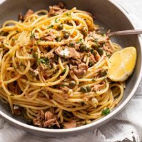 Canned tuna pasta in a bowl ready to be eaten