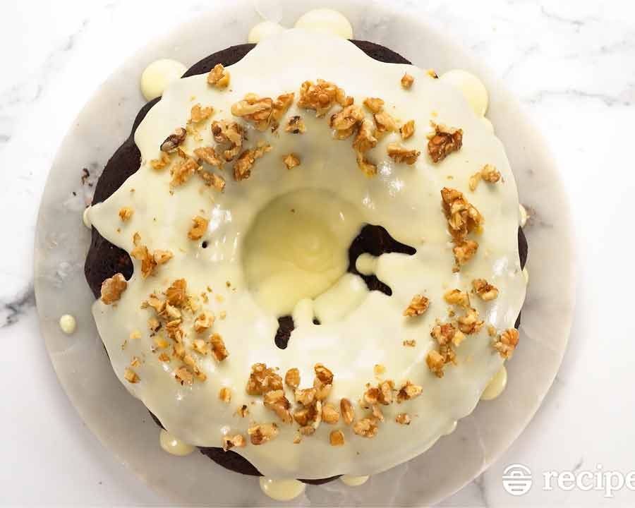 Overhead photo of Cheesecake stuffed carrot bundt cake