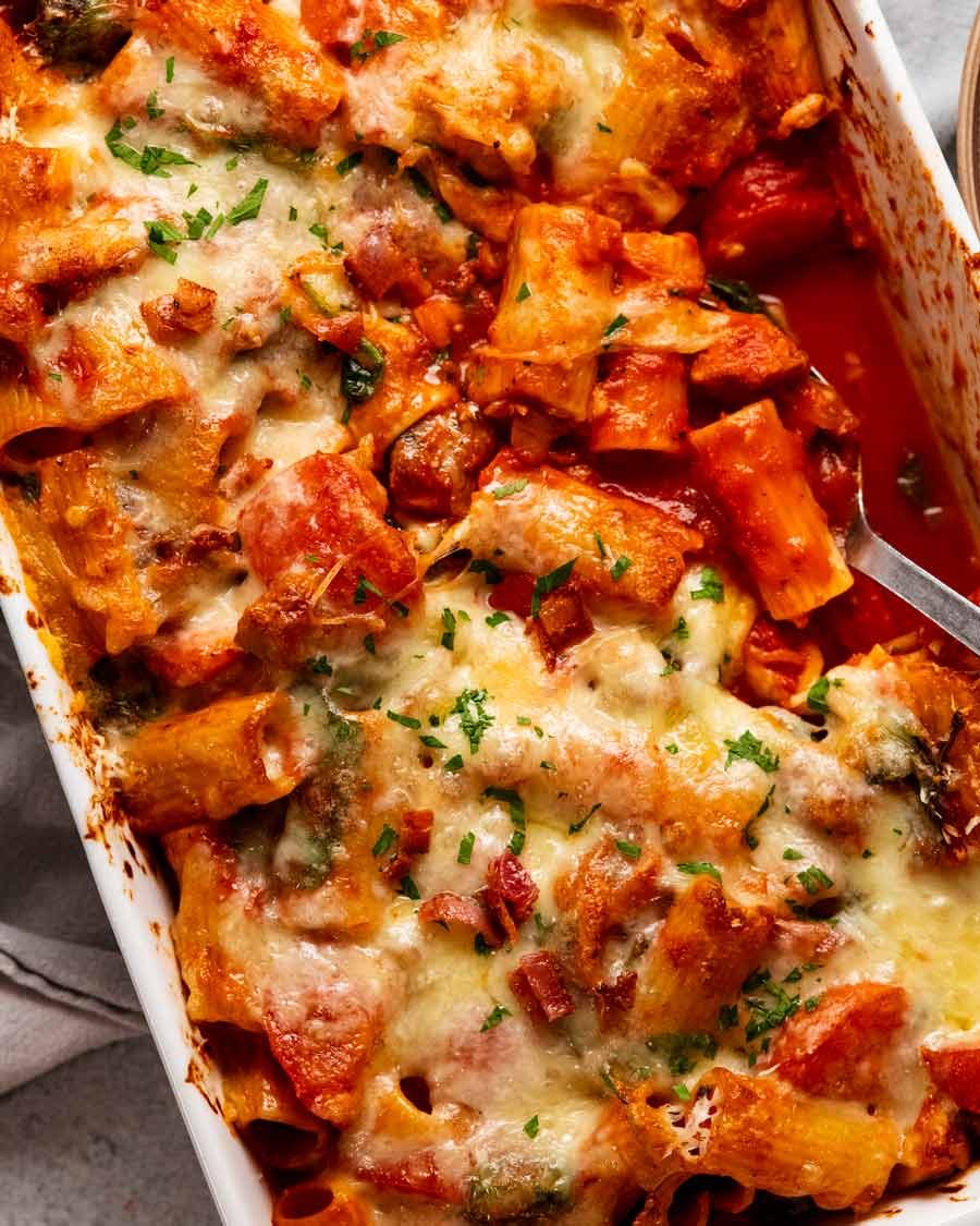 Freshly made Chicken pasta bake