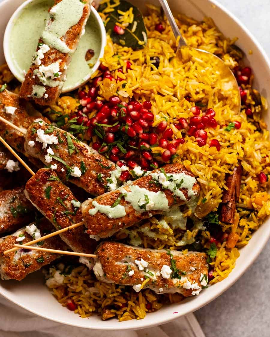 Jewelled rice with fish koftas