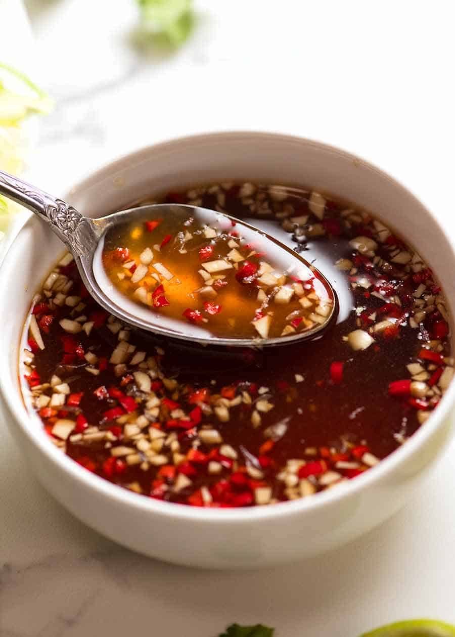 Close up of Nuoc Cham - Vietnamese Chilli Garlic Sauce