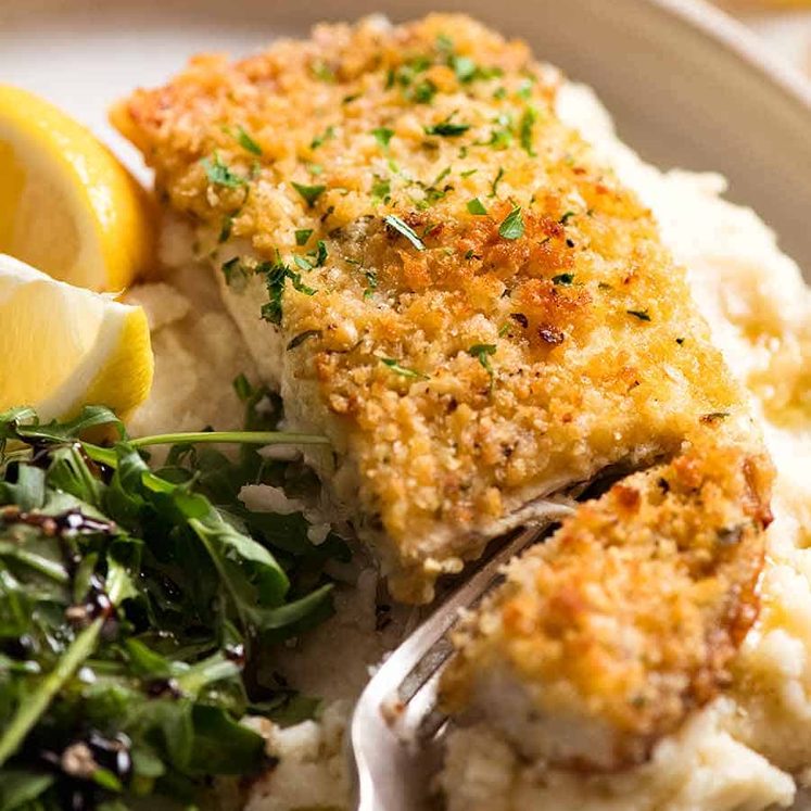 Easy Fish recipe - Parmesan Crumbed Fish served over cauliflower mash