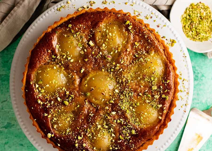 Overhead photo of Pistachio Pear Tart