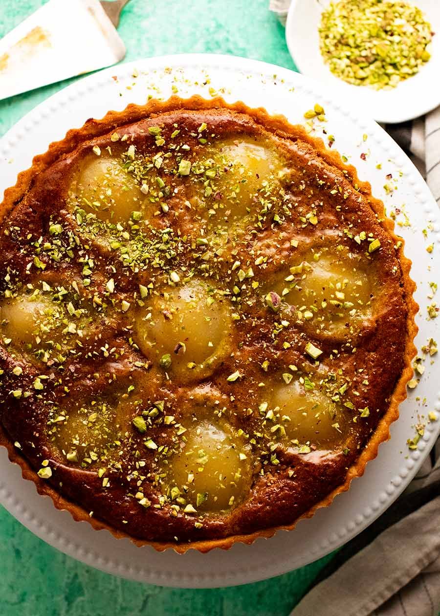 Overhead photo of Pistachio Pear Tart