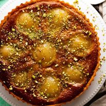 Overhead photo of Pistachio Pear Tart