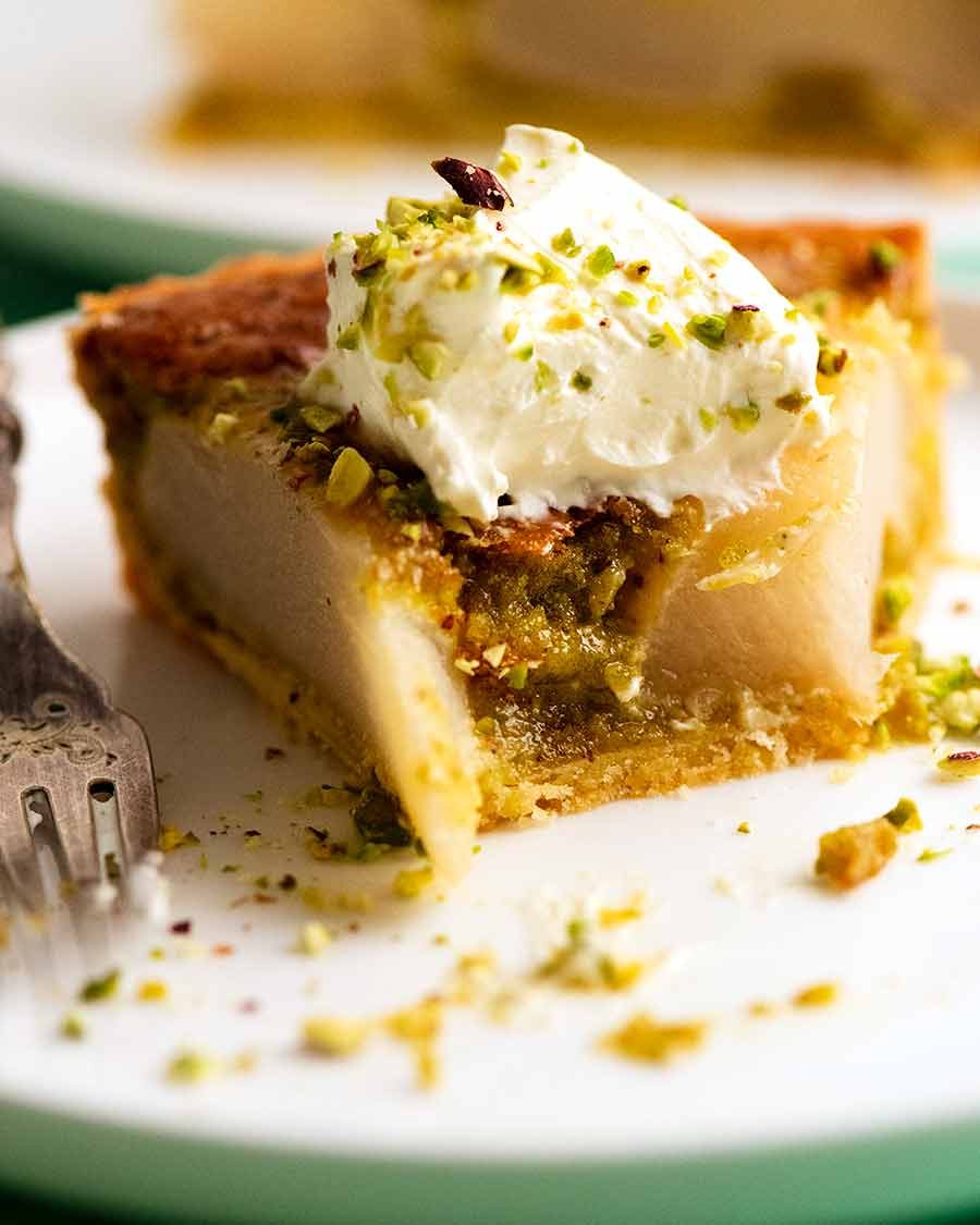 Showing the inside of Pistachio Pear Tart