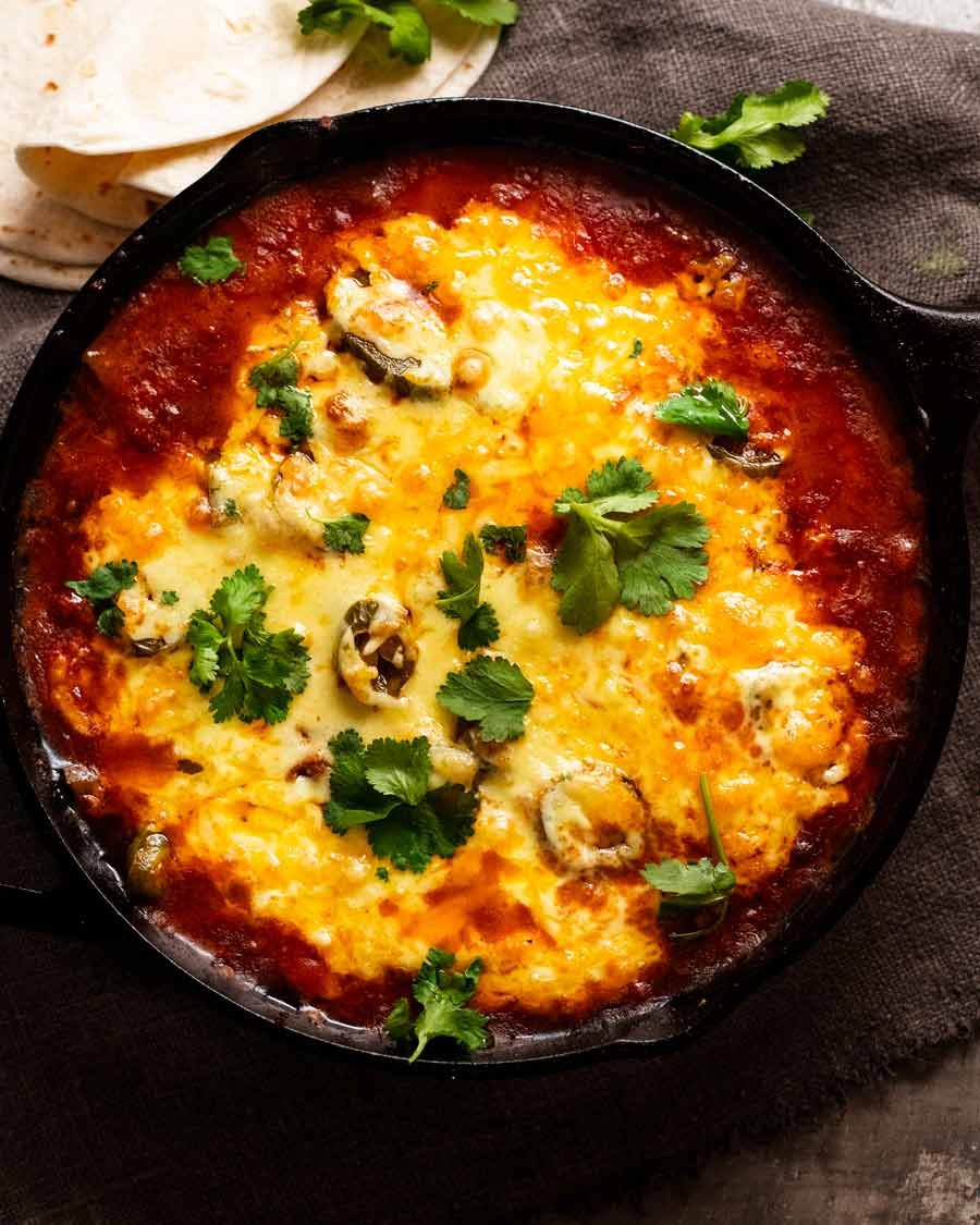 Cheesy Mexican beef and bean casserole fresh out of the oven