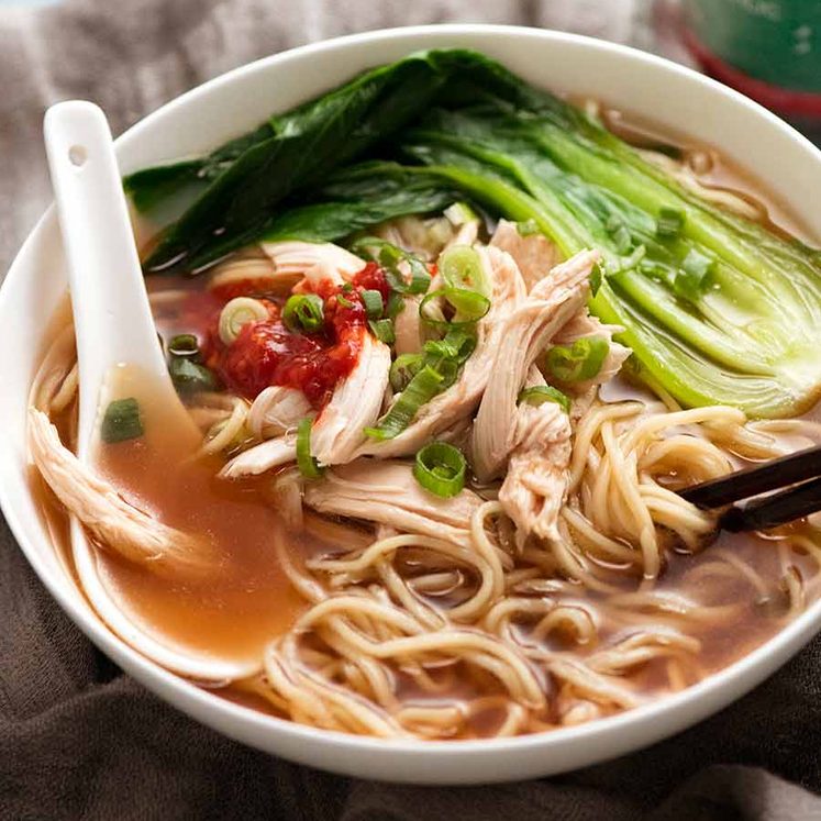 Chinese Noodle Soup in a white bowl, ready to be served