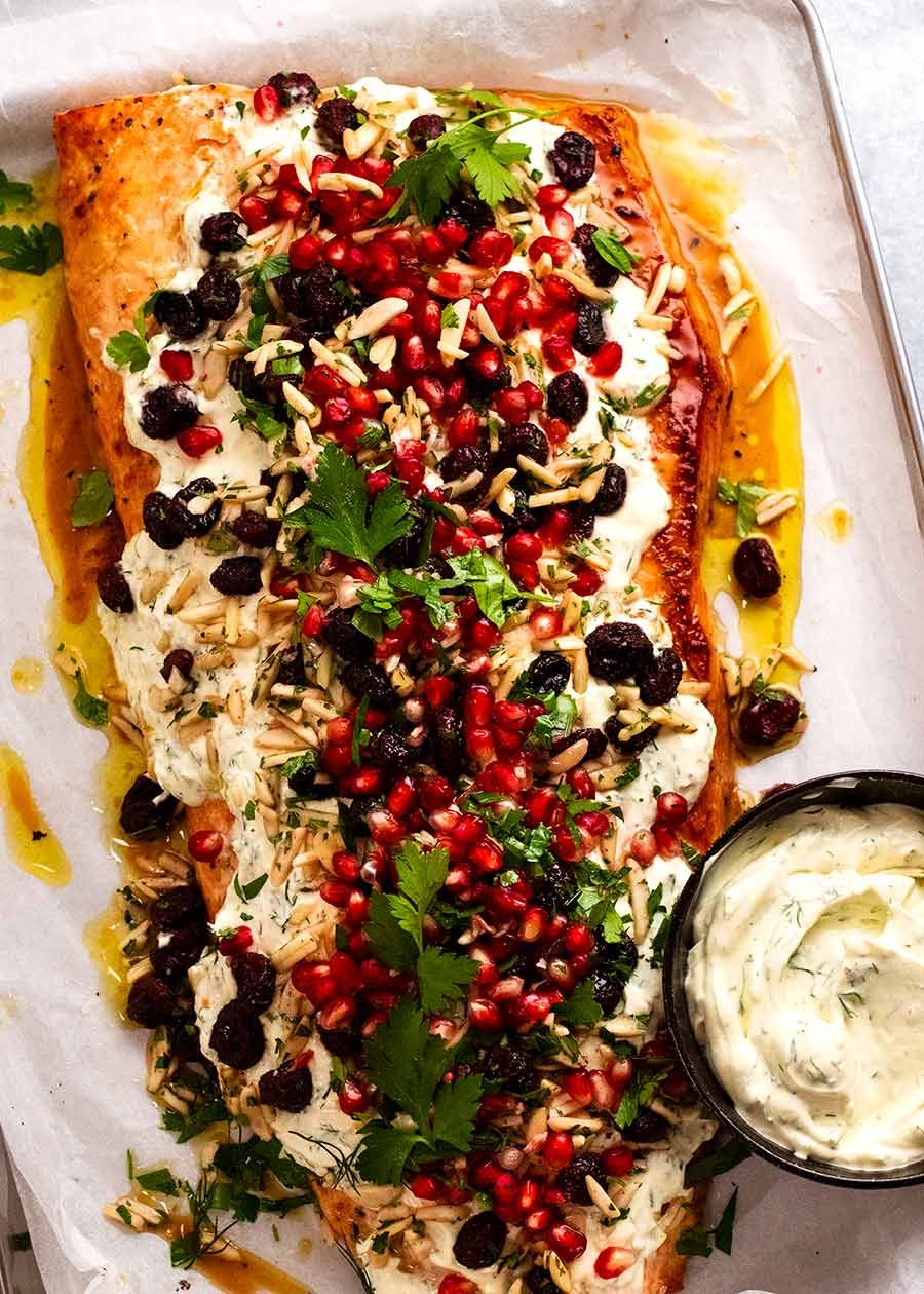 Overhead photo of Christmas Baked Salmon