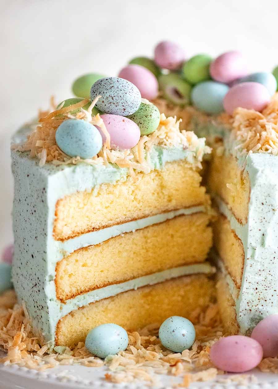 Close up of a slice of Easter Cake