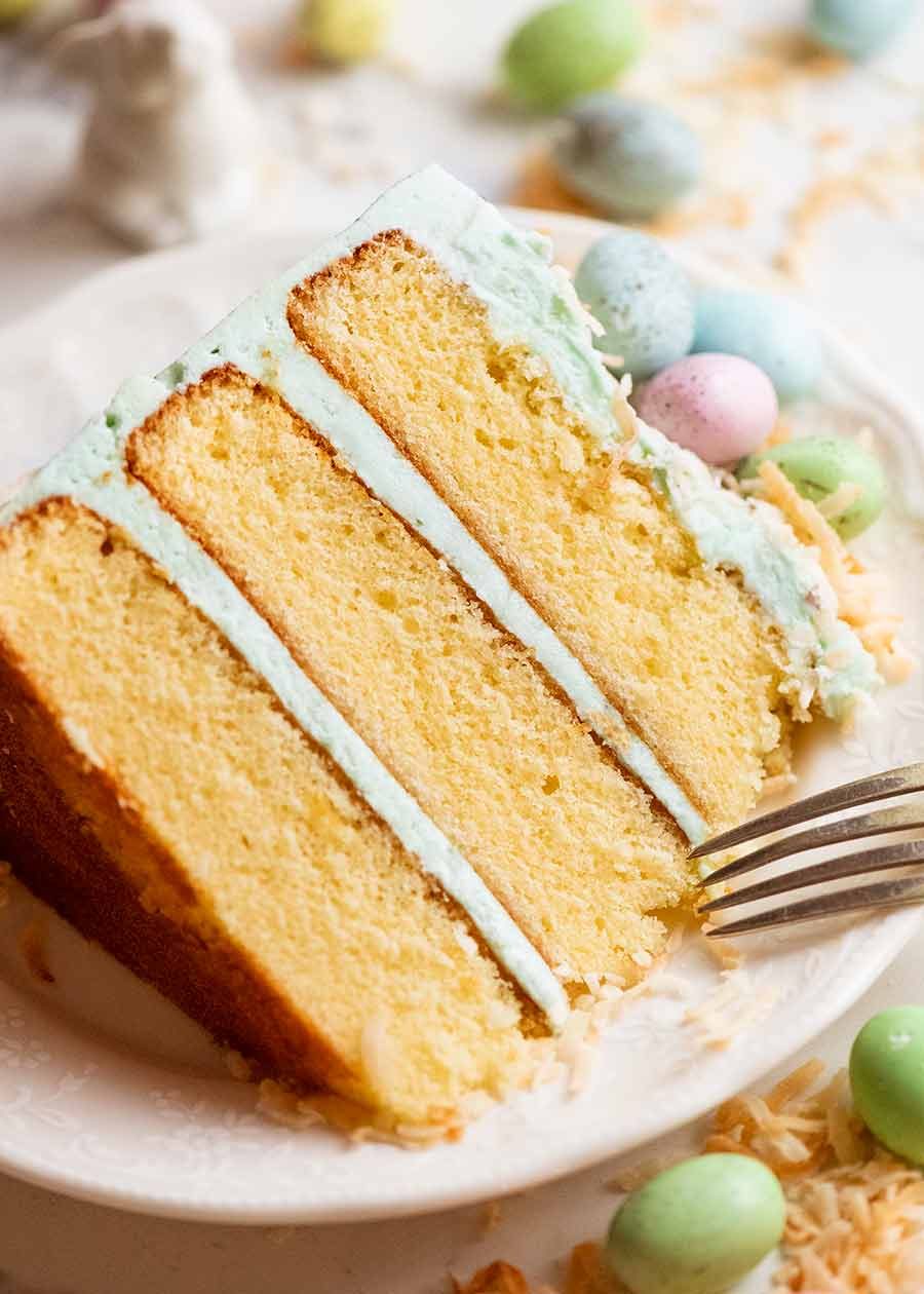 Close up of Easter Cake slice on a plate