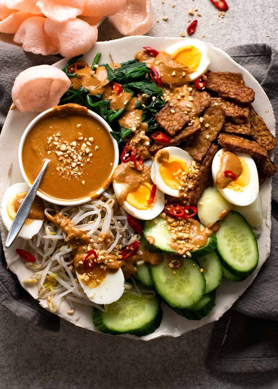 Overhead. photo of Gado Gado - Indonesian Salad with Peanut Sauce