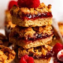 Close up photo of Raspberry jam oat bars