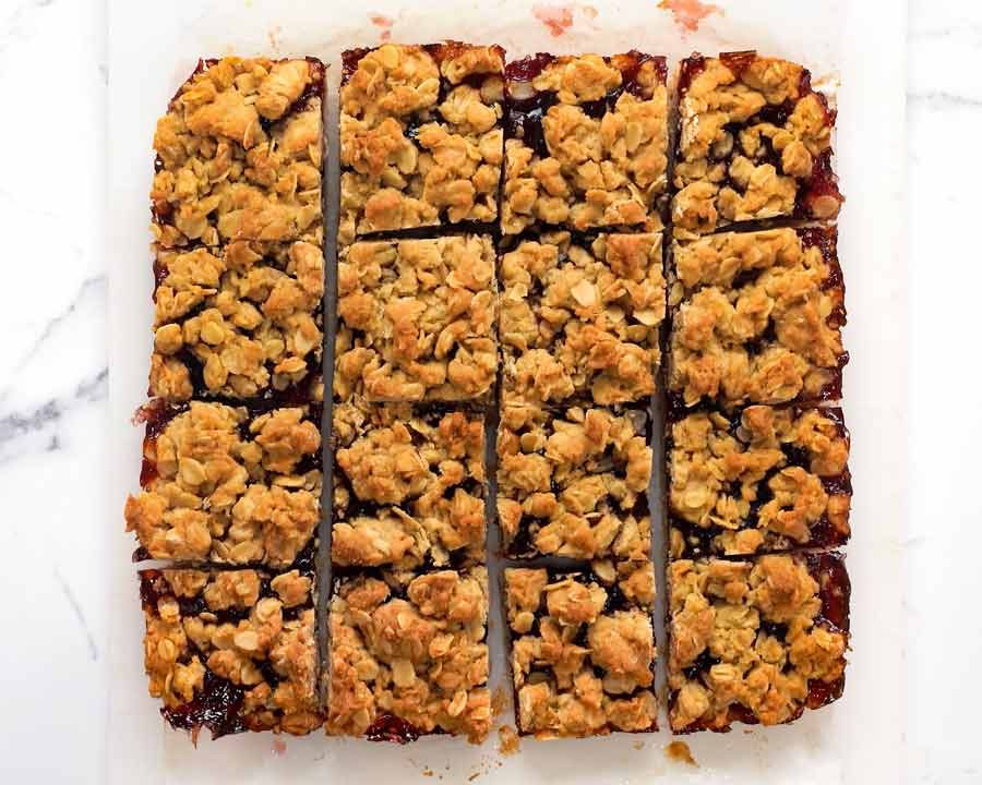 Cut up Raspberry jam oat bars