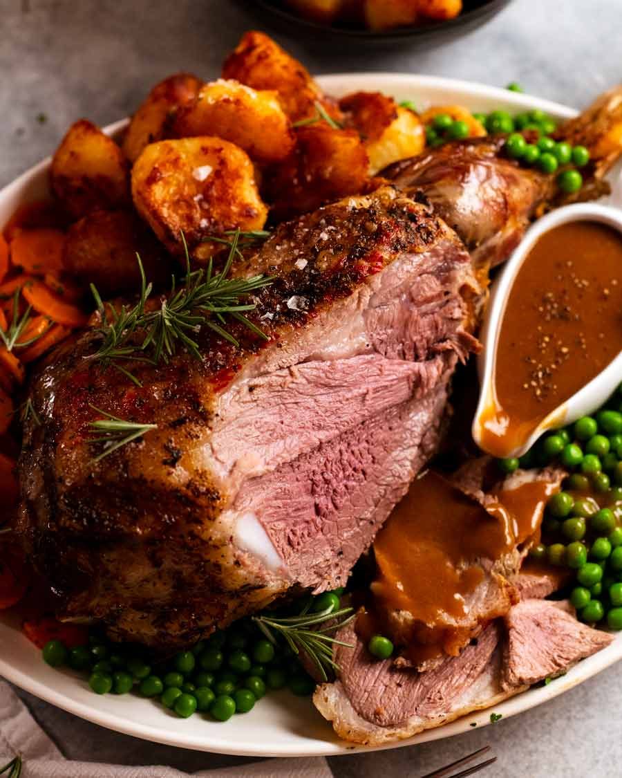 Roast lamb leg with roast potatoes