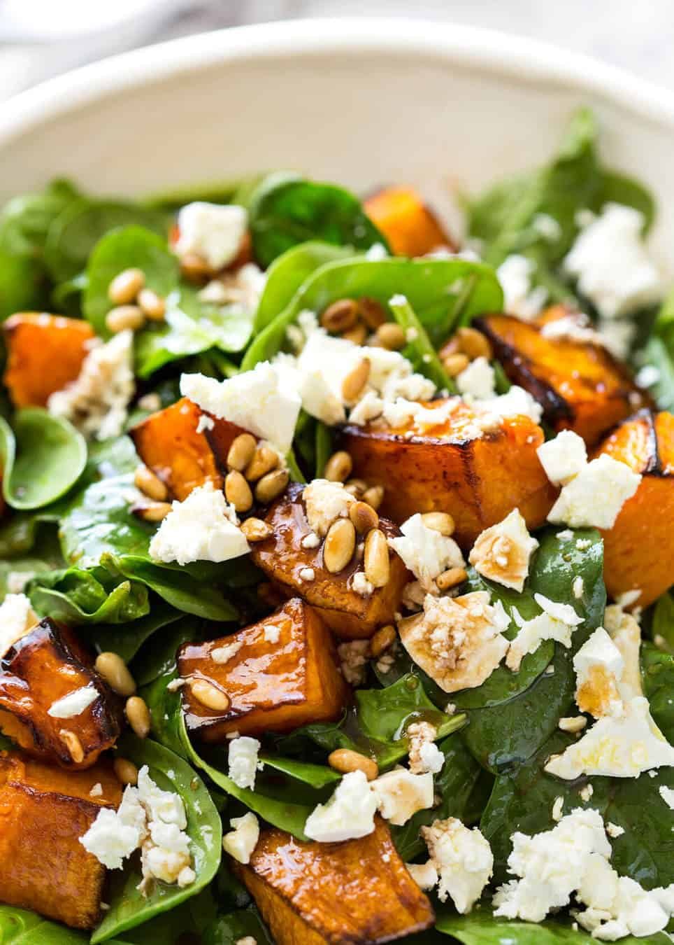 This Roast Pumpkin, Spinach and Feta Salad with a Honey Balsamic Dressing is a magical combination. Terrific side or as a meal. recipetineats.com