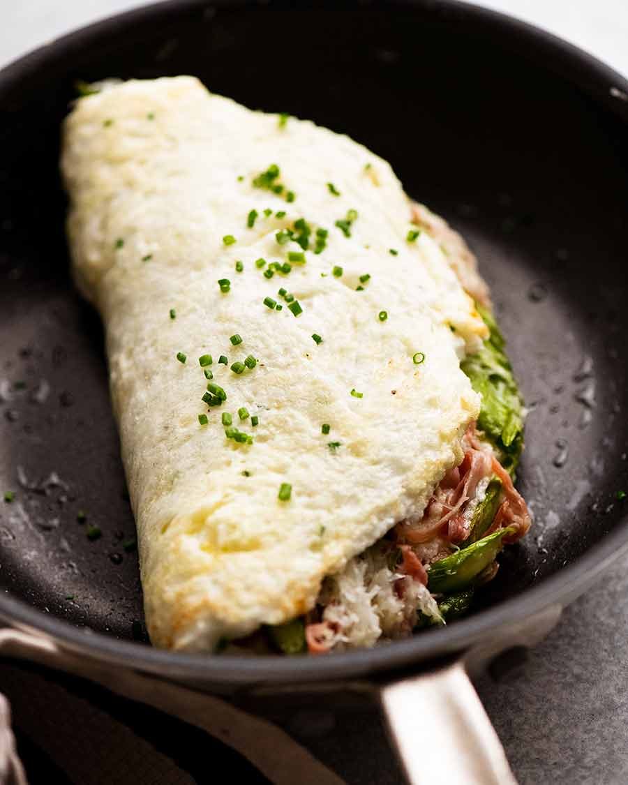 Freshly made Fluffy Egg White Omelette in a skillet