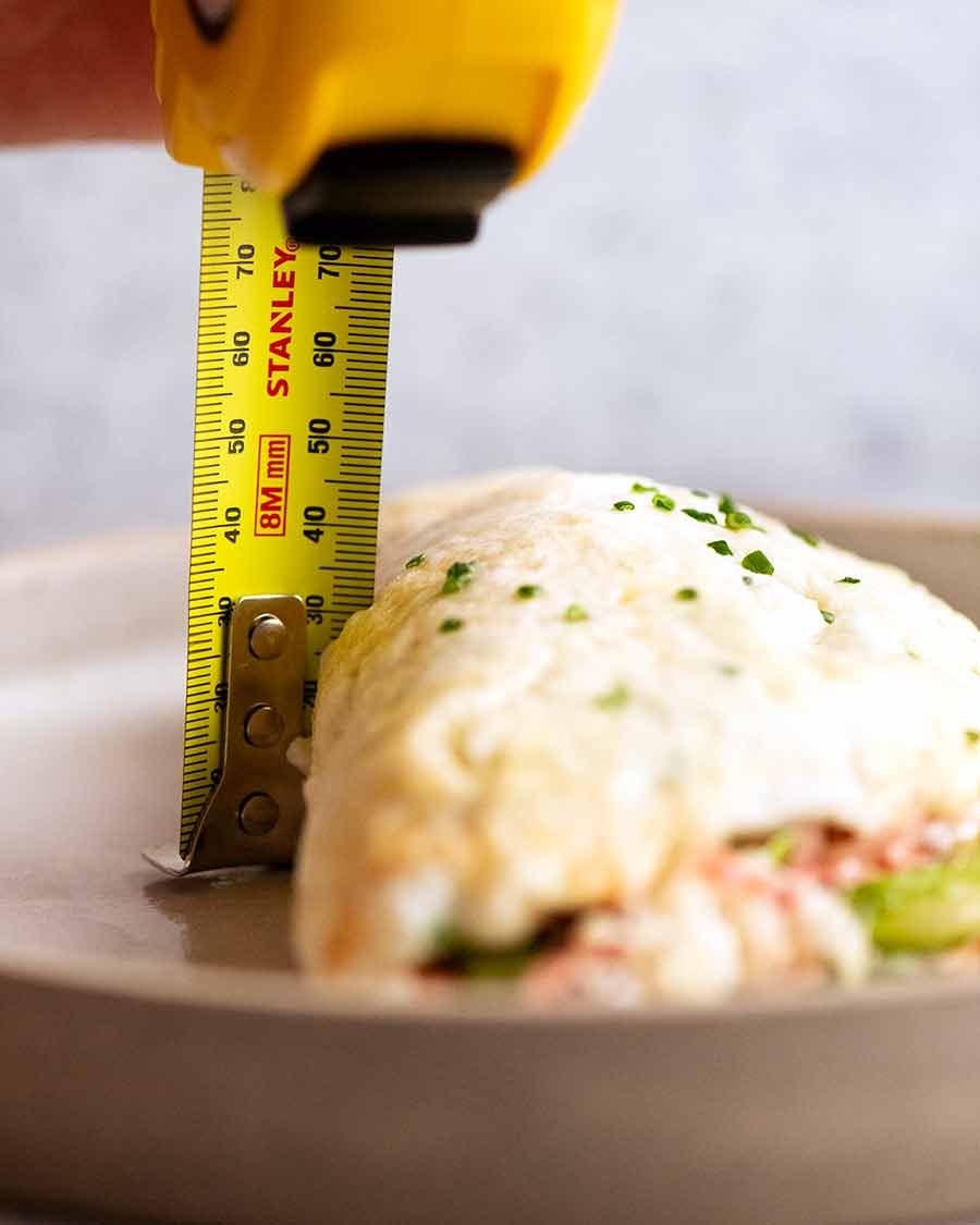 Ruler against Fluffy Egg White Omelette to show how fluffy it is!