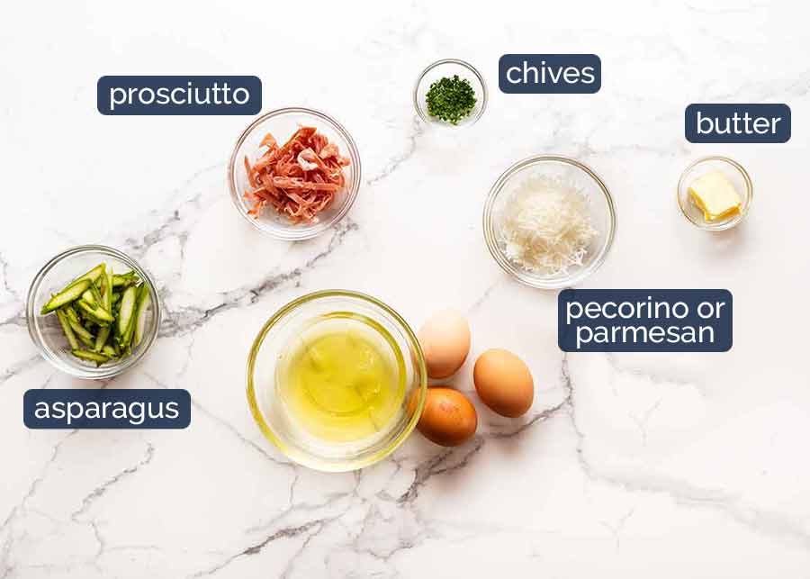 Ingredients in Fluffy Egg White Omelette with Asparagus and Prosciutto