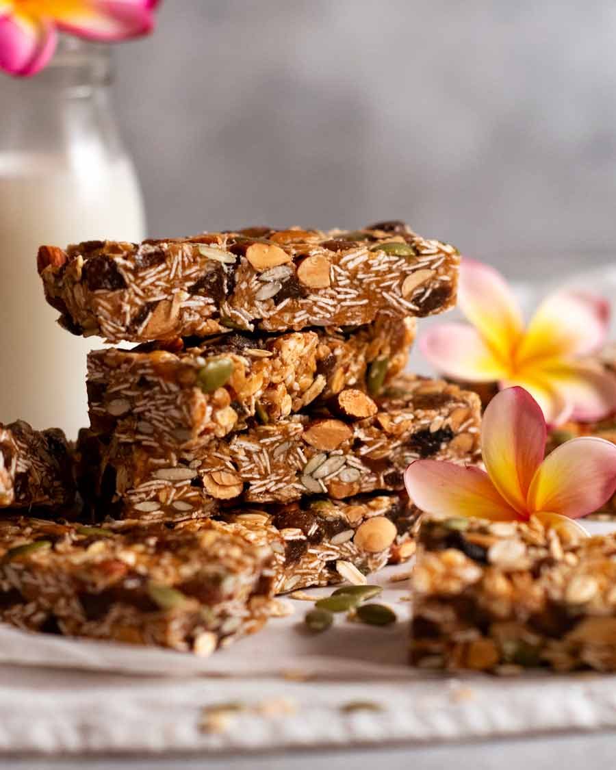 Stack of homemade Muesli bars (granola bars)