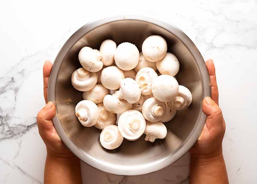 Bowl of mushrooms for Mushroom Gravy