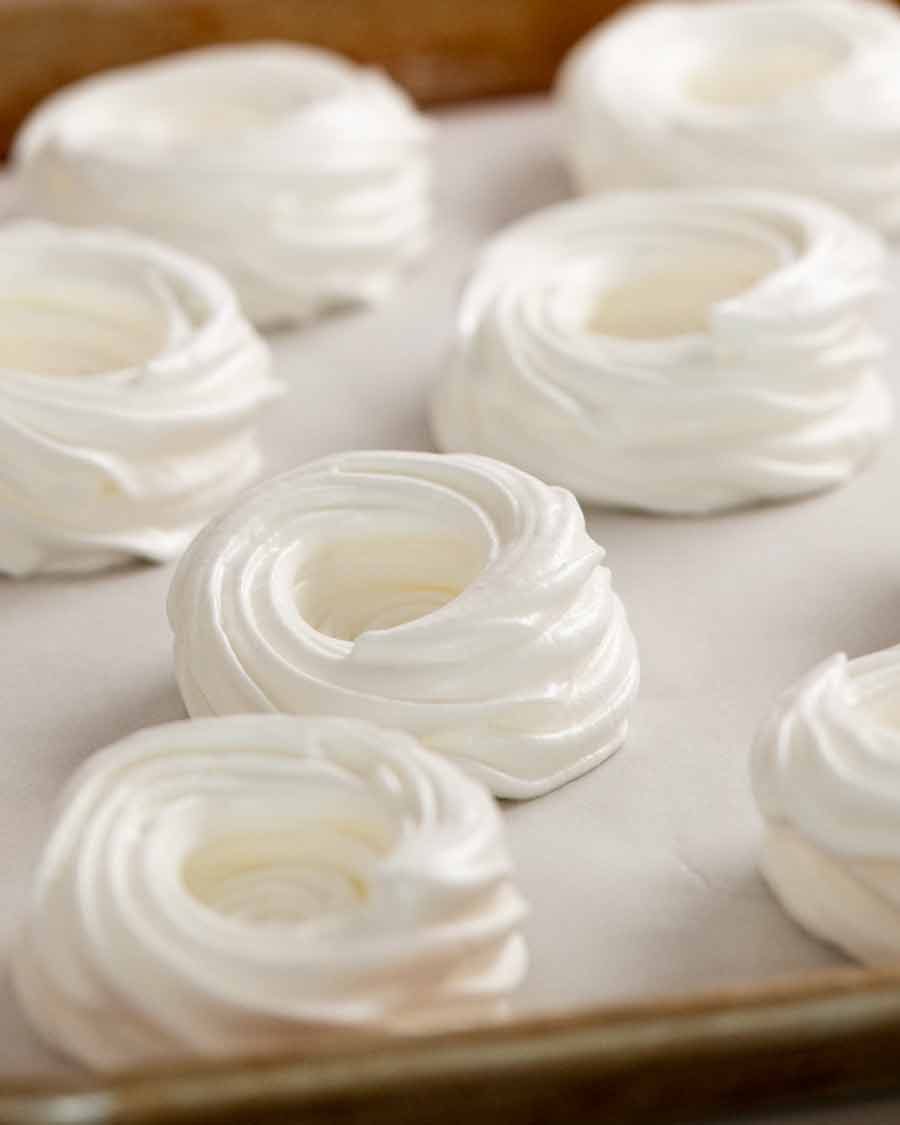 meringue-nests Meringue nests ready to be baked