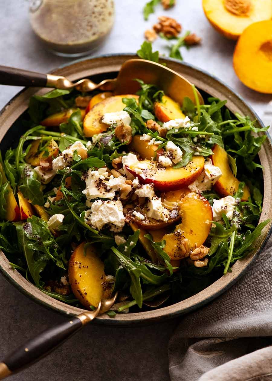 peach-salad-with-poppyseed-dressing_8 Peach Salad with Poppyseed Dressing in a bowl, ready to be served