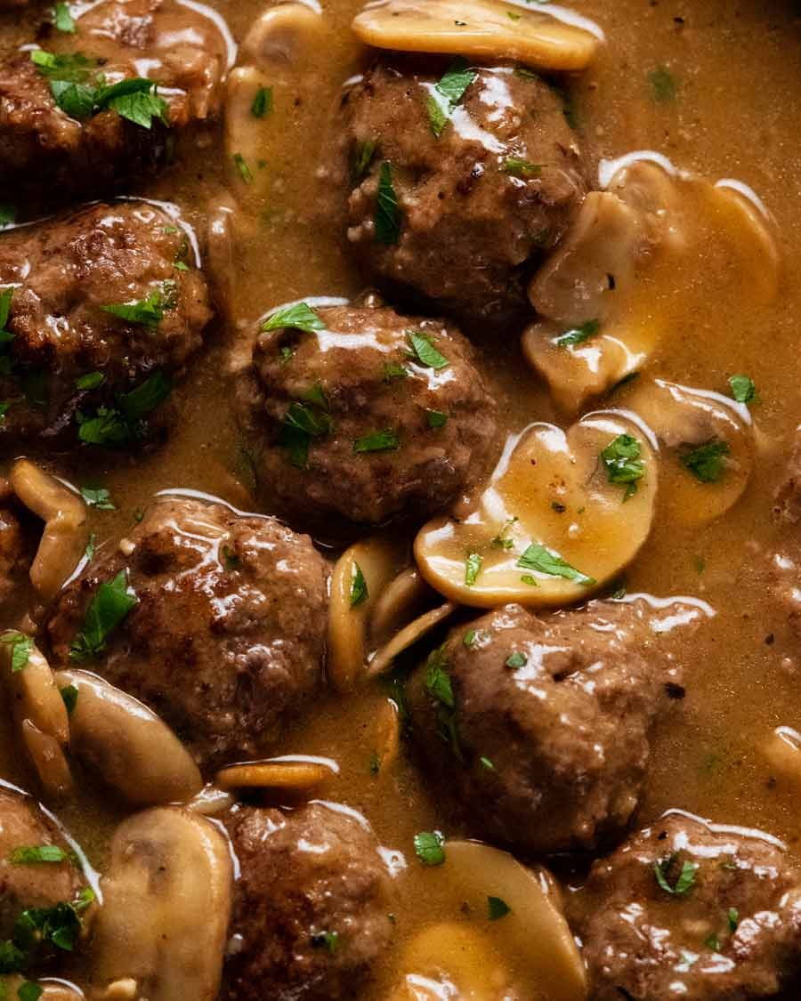 salisbury-steak-meatballs_close-up Close up of Salisbury steak meatballs