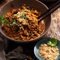 12-minute-thai-chicken-noodles_2-sq Thai Chicken Peanut Noodles in a bowl, ready to be eaten