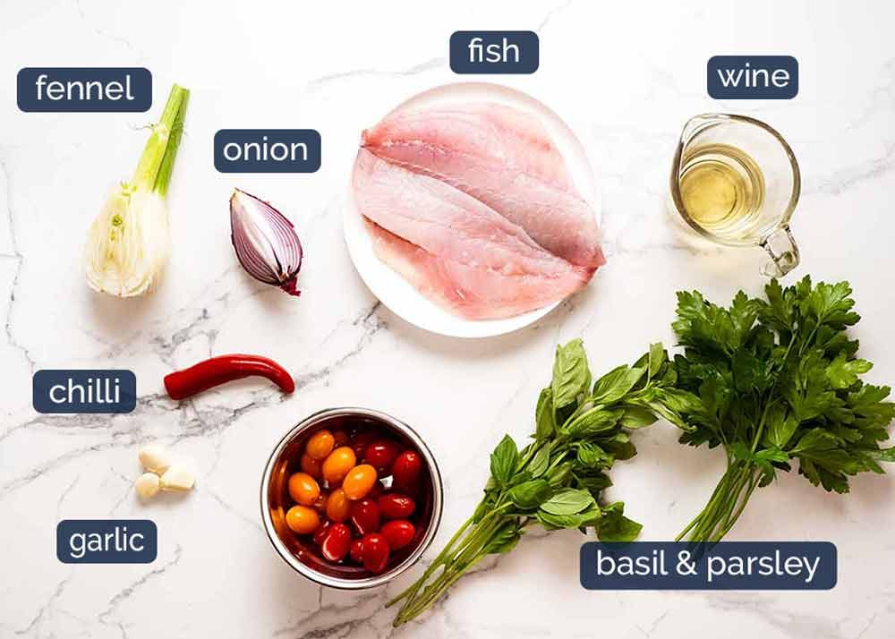 acqua-pazza-italian-poached-fish-ingredients Ingredients in Acqua Pazza - Italian Poached Fish