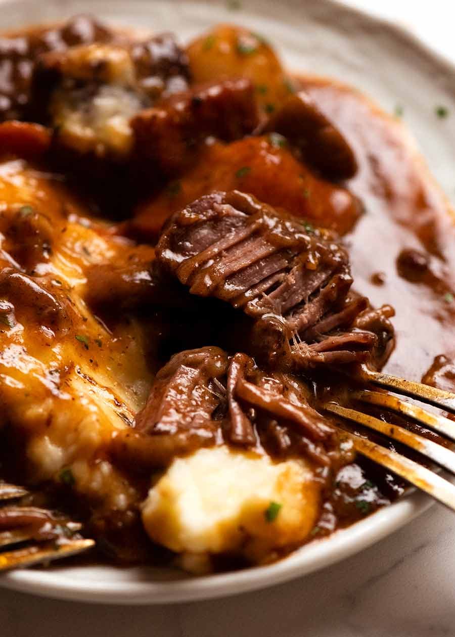 beef-bourguignon_0 Close up showing fork tender Beef Bourguignon meat