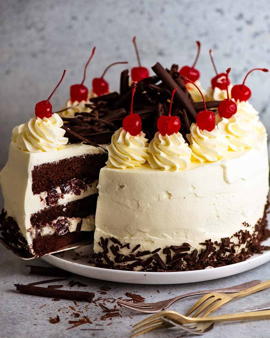 black-forest-cake-new_7 Close up of a slice of Black Forest Cake ready to be served
