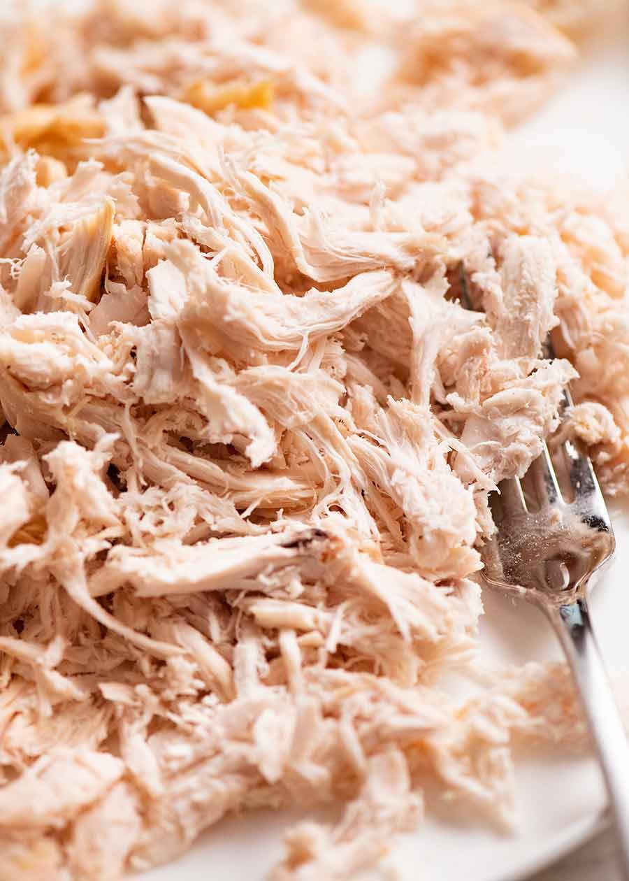 buffalo-chicken-dip_8 Pile of shredded chicken for Hot Buffalo Chicken Dip