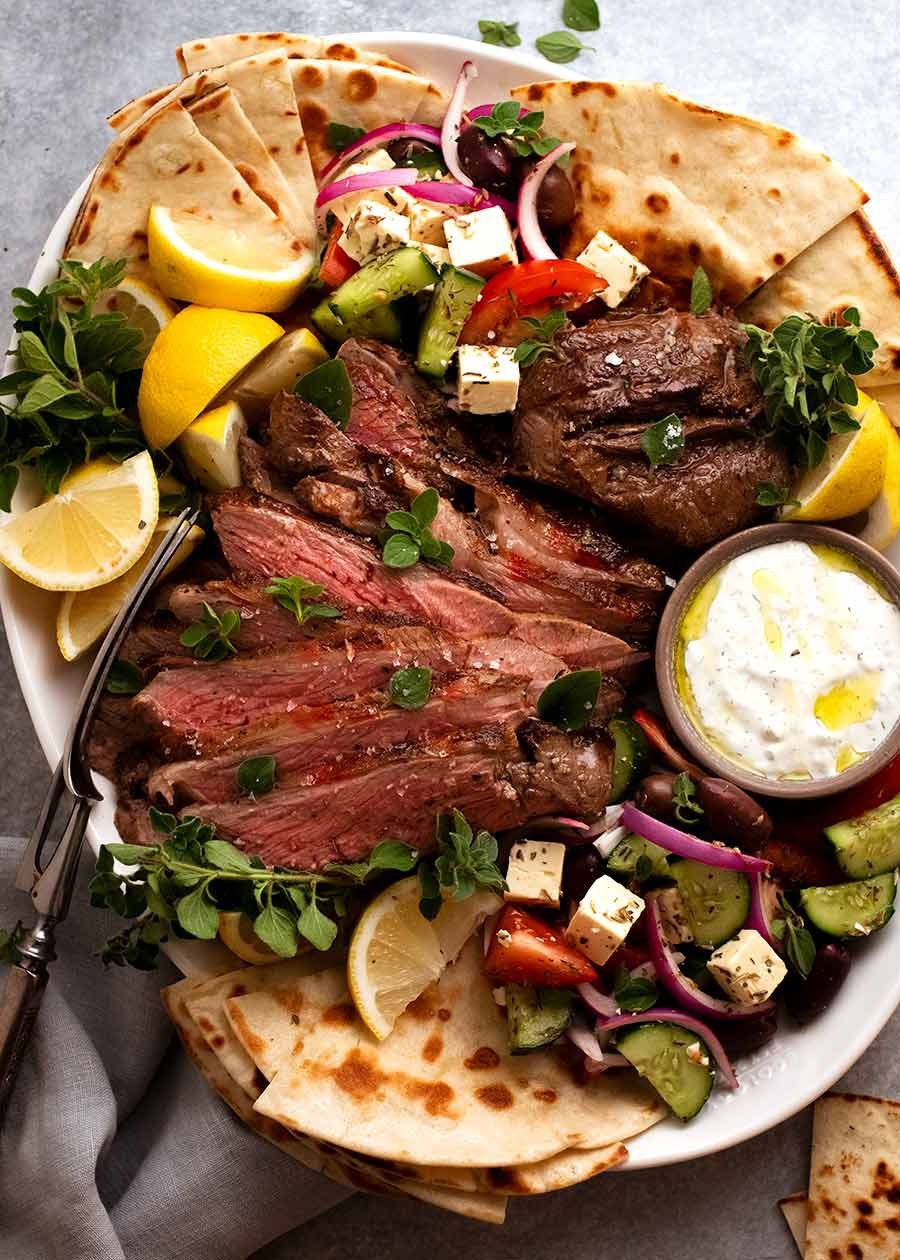 butterflied-lamb-leg_0 Greek Butterflied Lamb Leg on a platter, ready to be shared