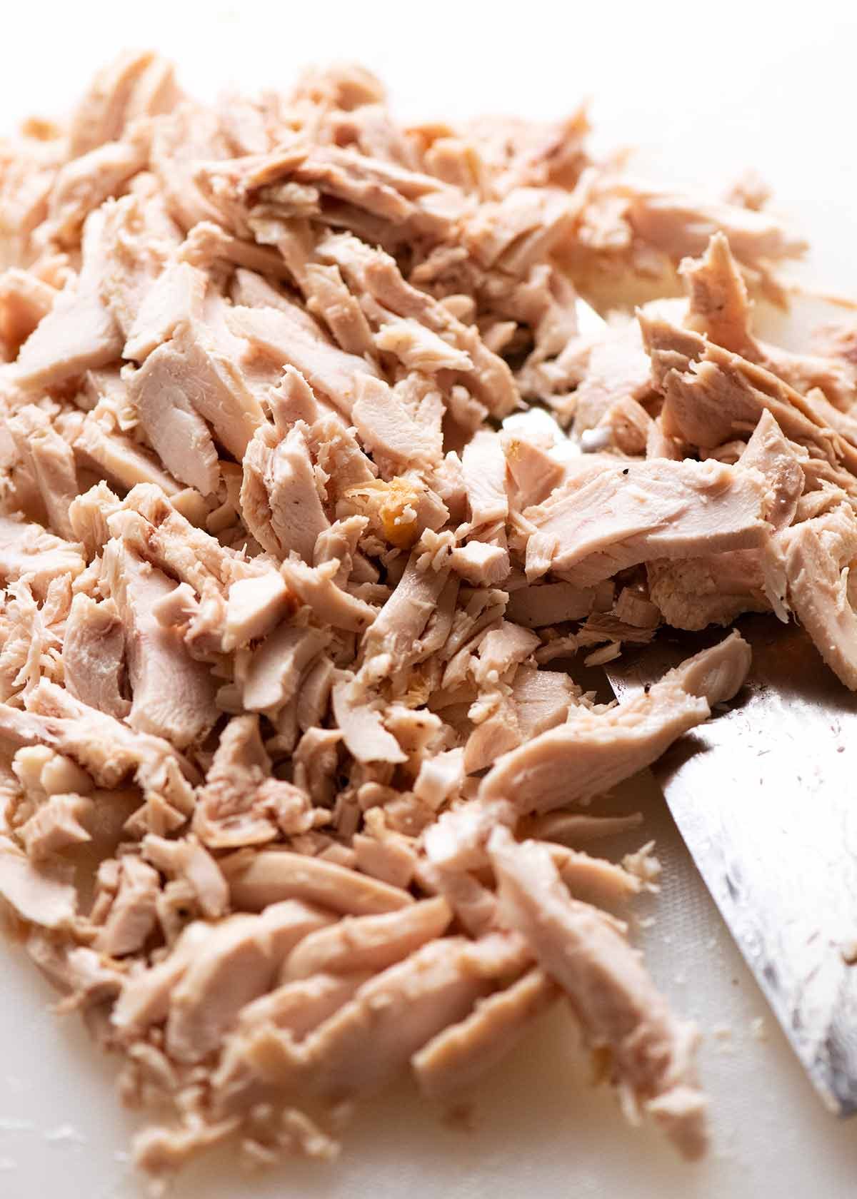 creamy-chicken-pasta-salad_0 Pile of finely chopped Chicken for Creamy Chicken Pasta