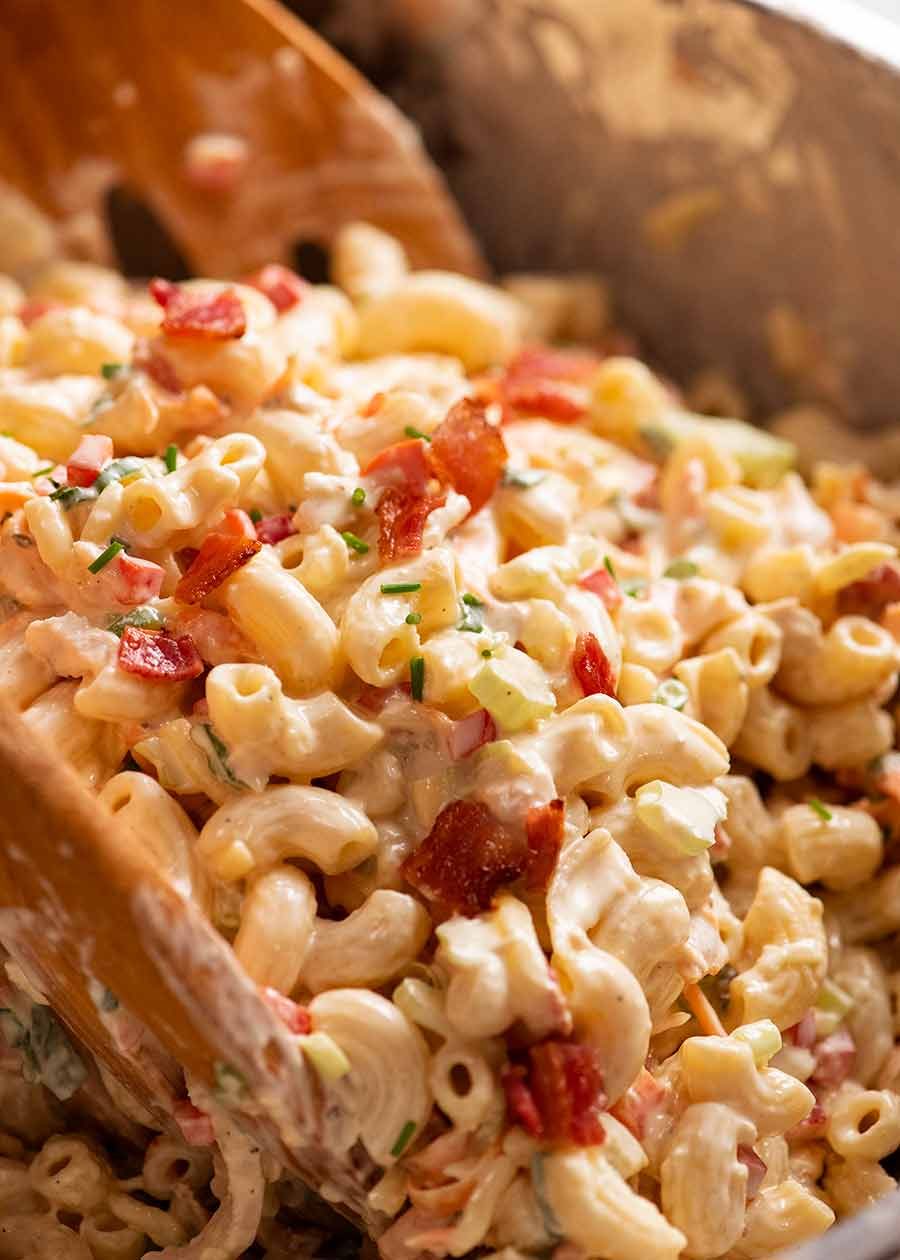 creamy-chicken-pasta-salad_2 Close up of a big bowl of Chicken Pasta Salad with Creamy Dressing