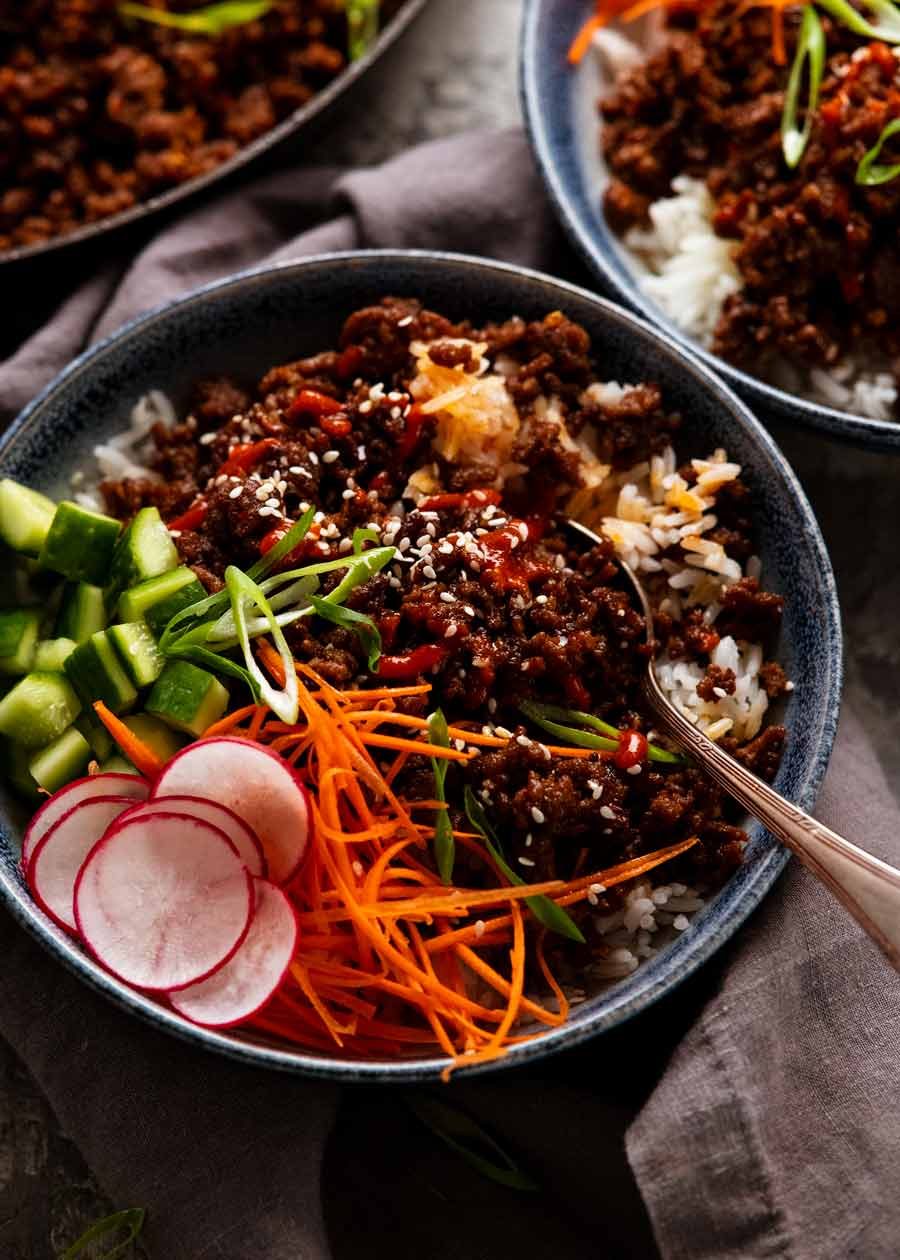 firecracker-beef-mince_3 Firecracker beef in a bowl over rice