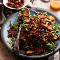 honey-cinnamon-pumpkin-lentil-salad_7-sq Honey Cinnamon Pumpkin Lentil Salad on a platter ready to be served