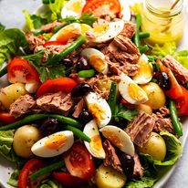 salade-nicoise-v2_3-sq Close up of platter piled high with Salad Nicoise - French Tuna Salad
