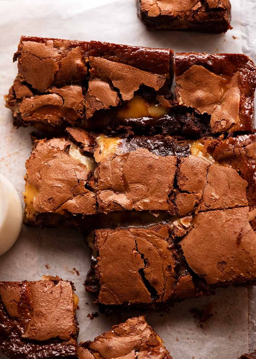 salted-caramel-stuffed-brownies_0 Overhead photo of Caramel Brownies