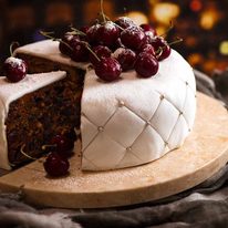 christmas-cake-decorated-with-fondant-marzipan-and-cherries-sq Christmas Cake - easy moist fruit cake