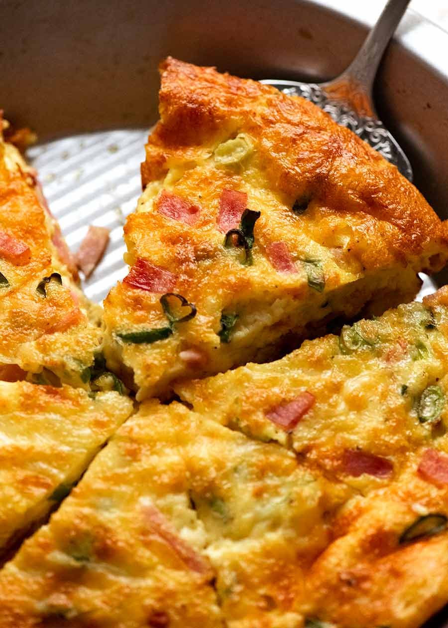 crustless-quiche-ham-and-cheese_4 Crustless Quiche in a pie pan, fresh out of the oven